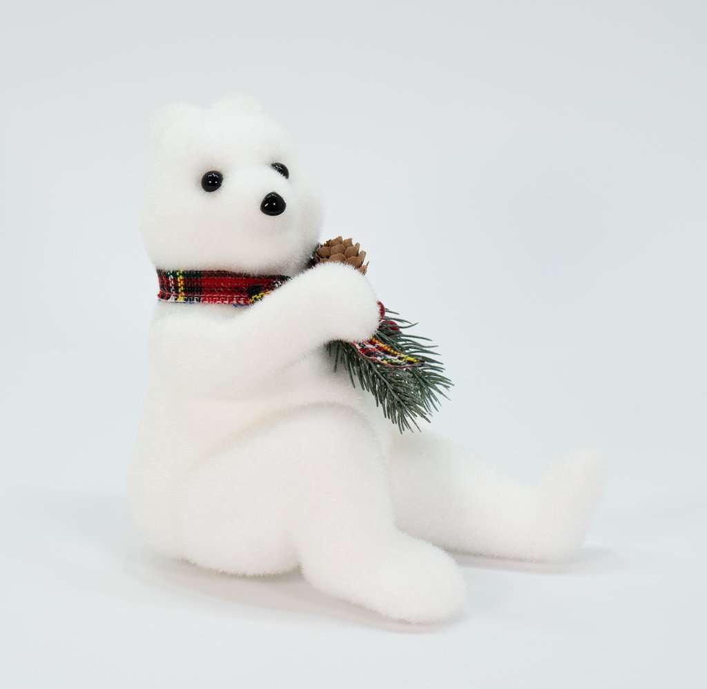 Decoração Enfeite Natalino Urso Polar Cachecol Xadrez 20 cm