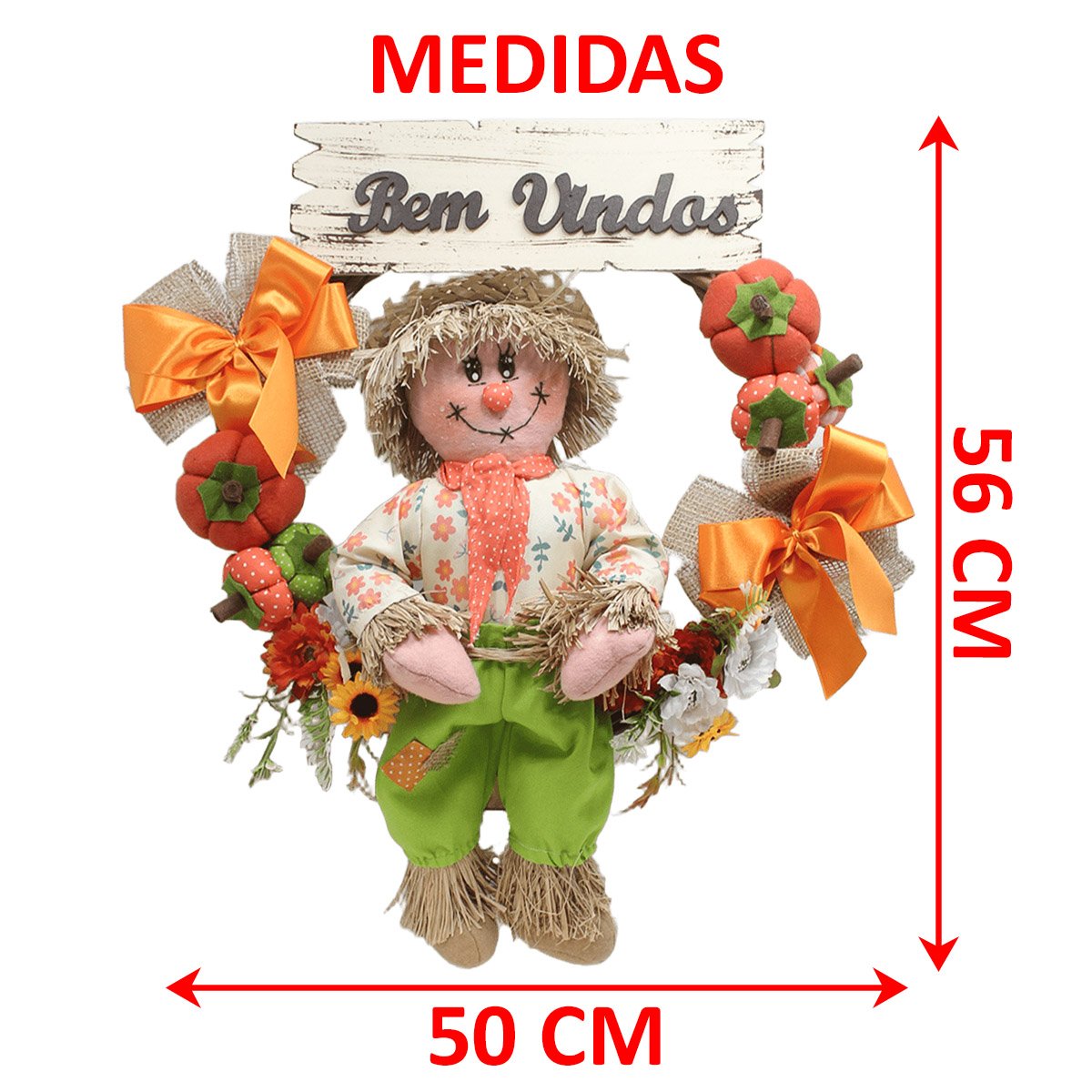 Decoração Guirlanda Festa Junina Caipira Com Abobora De 50cm Menino