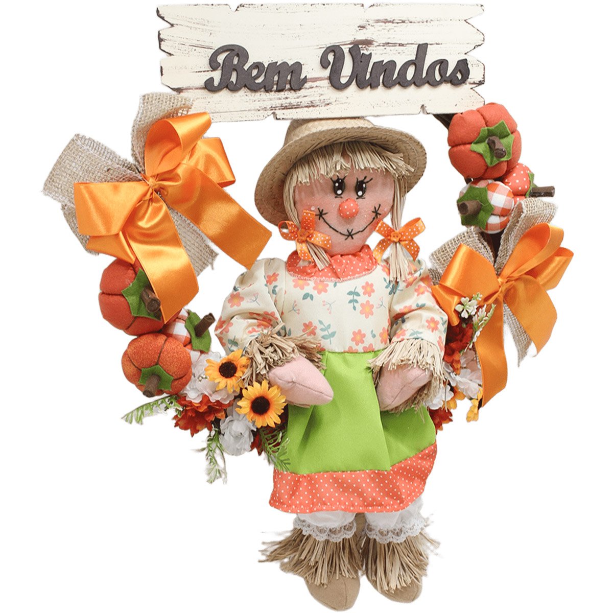 Decoração Guirlanda Festa Junina Caipira Com Abobora De 50cm Menino