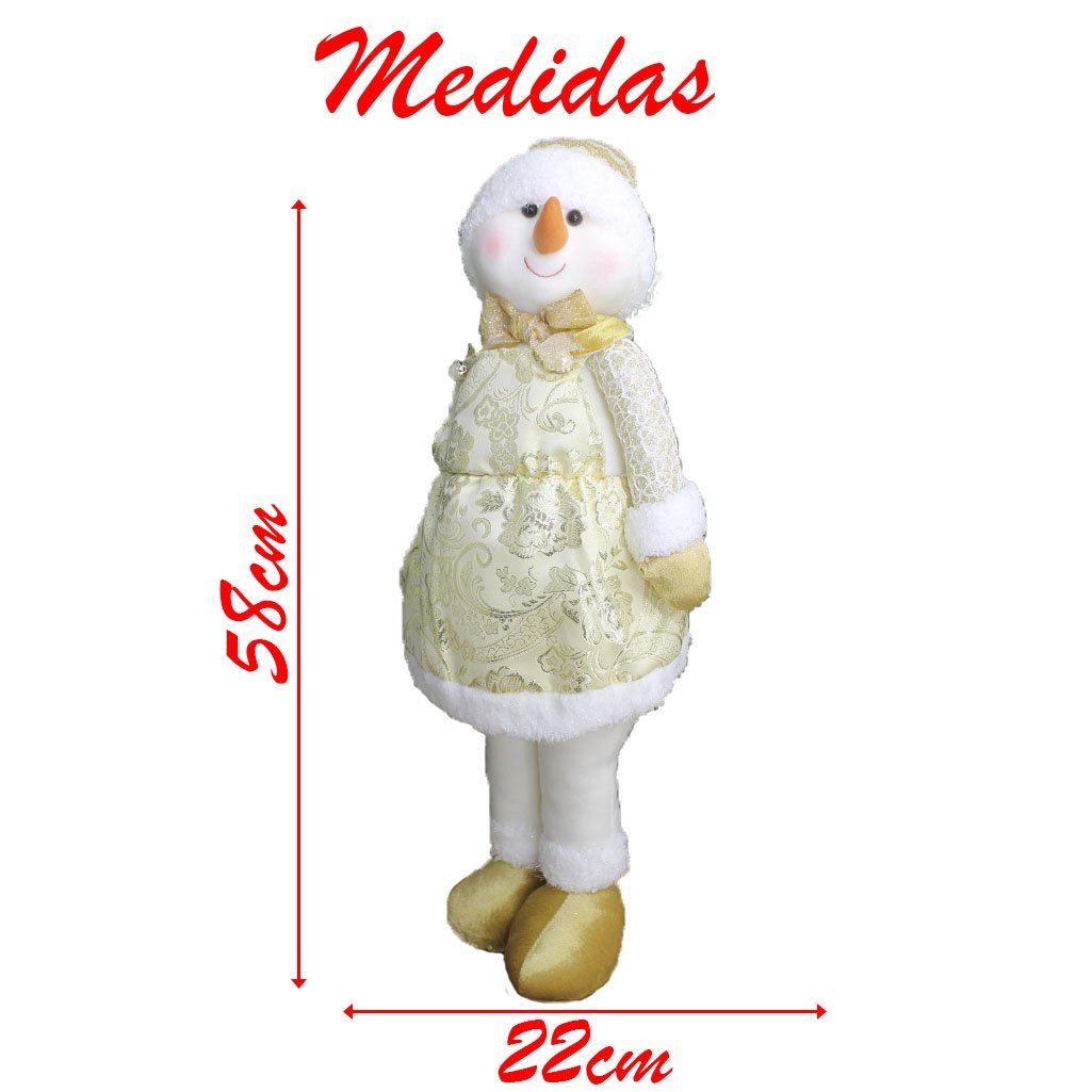 Decoração Natal Boneco De Neve Dourado Natalina 58cm