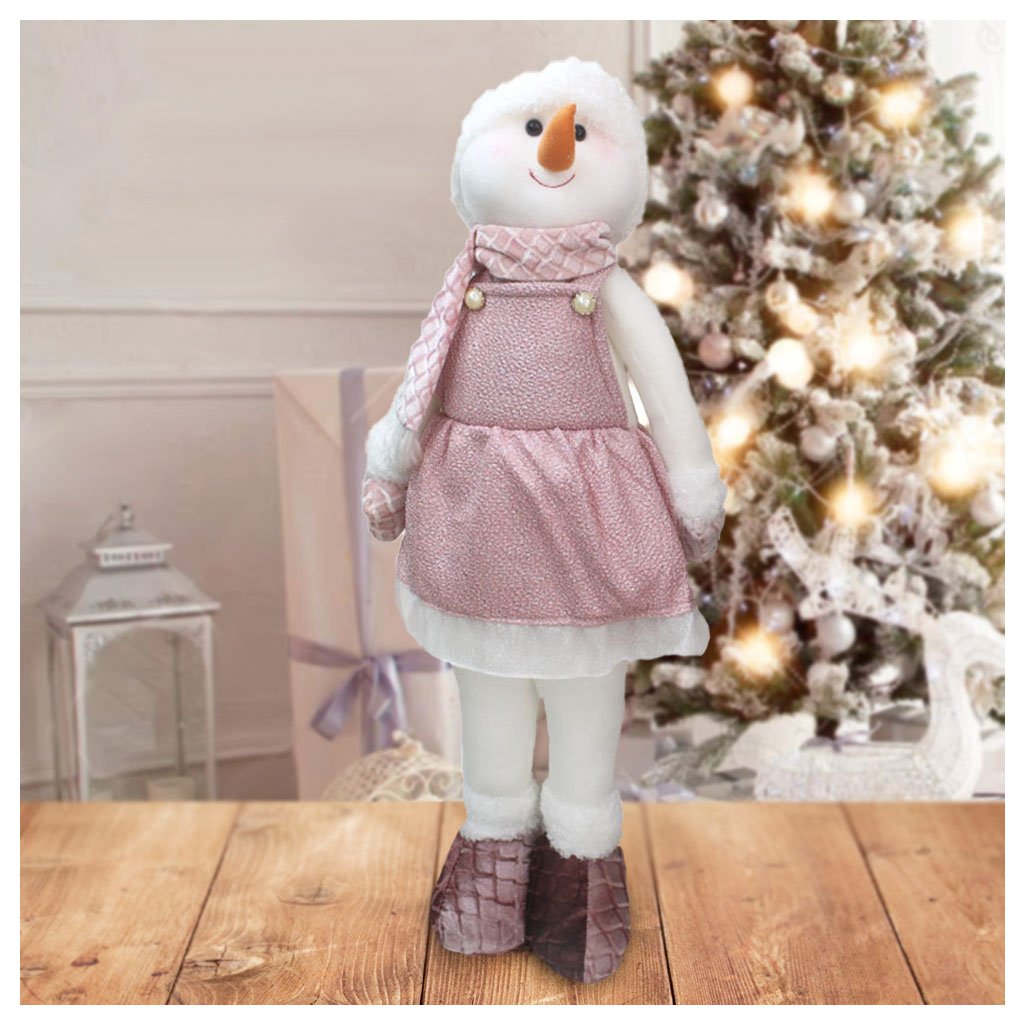 Decoração Natal Boneco de Neve Rosa Natalina 62cm