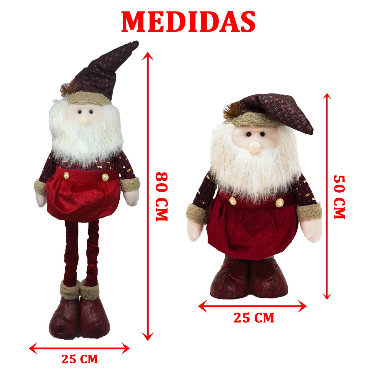 Decoração Papai Noel Natal Luxuoso Perna Ajustável 50/80cm