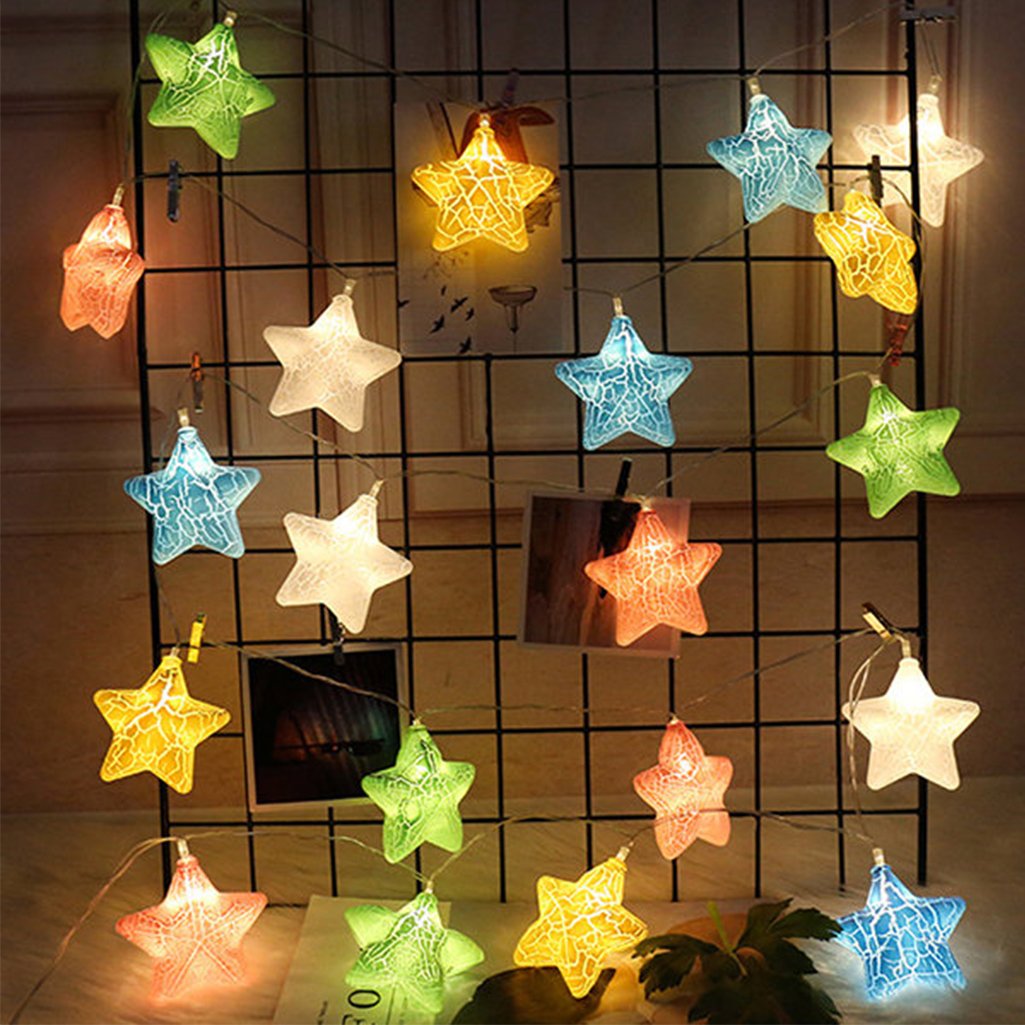 Decoração Varal Cordão Fio de Luzes Lâmpadas Estrela Led Natal Enfeite 2m