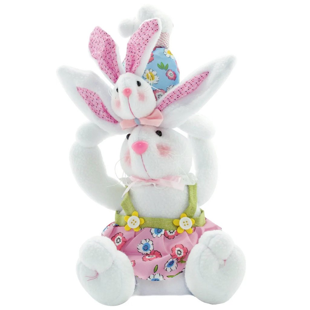 Decoração de Páscoa Família de Coelhos Artesanal 35cm