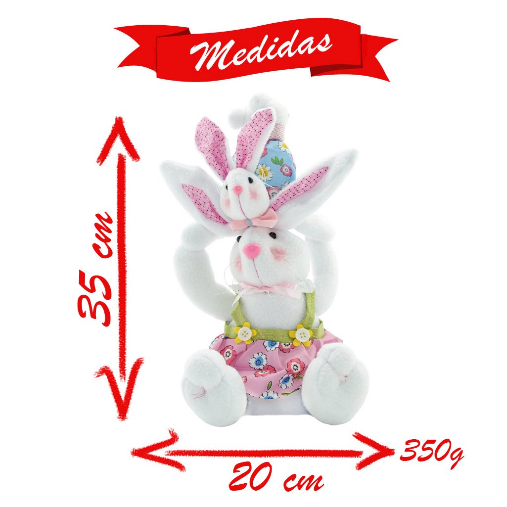 Decoração de Páscoa Família de Coelhos Artesanal 35cm