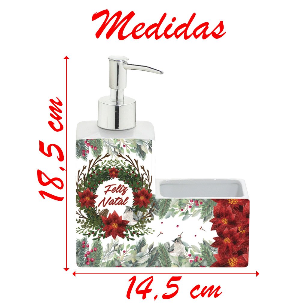 Dispenser Sabonete Liquido Natalino Com Porta Esponja 18,5cm