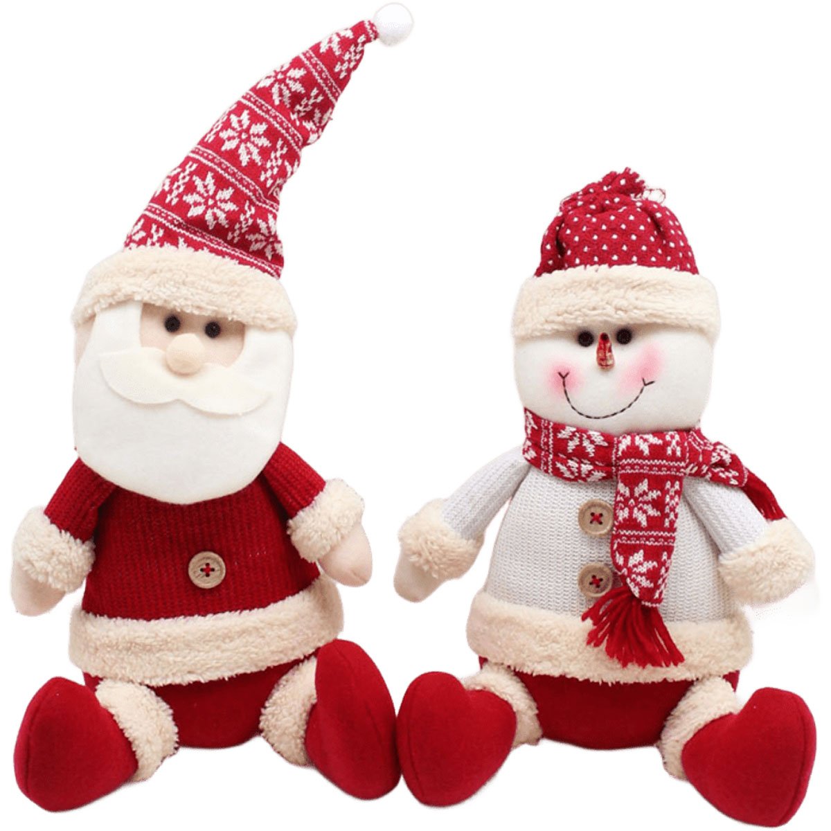 Dupla Boneco Neve Papai Noel Sentado Decoração Natal De 35cm