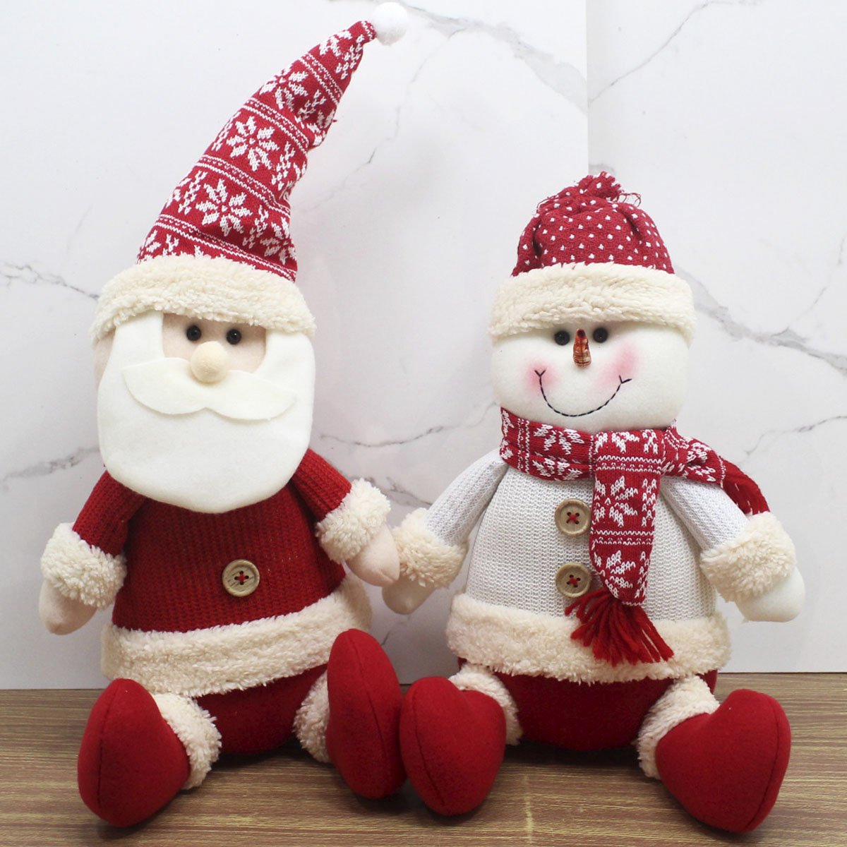 Dupla Boneco Neve Papai Noel Sentado Decoração Natal De 35cm