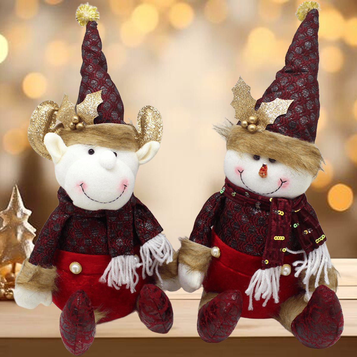 Dupla Boneco Neve Papai Noel Sentado Decoração Natal De 40cm