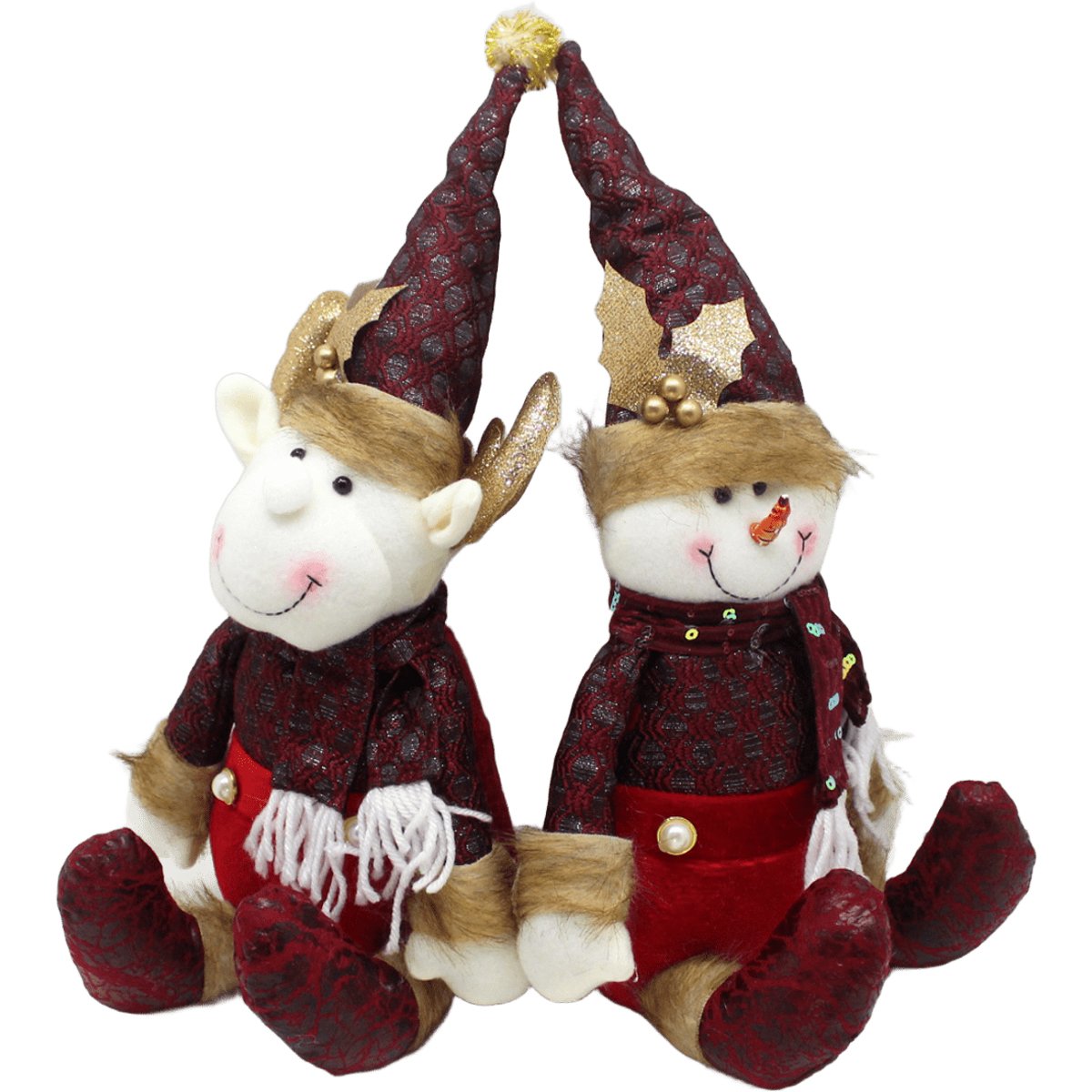 Dupla Boneco Neve Papai Noel Sentado Decoração Natal De 40cm