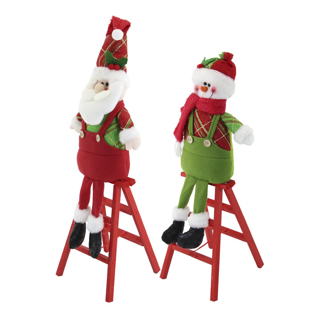 Dupla Boneco de Neve Papai Noel Decoração Natal Escada