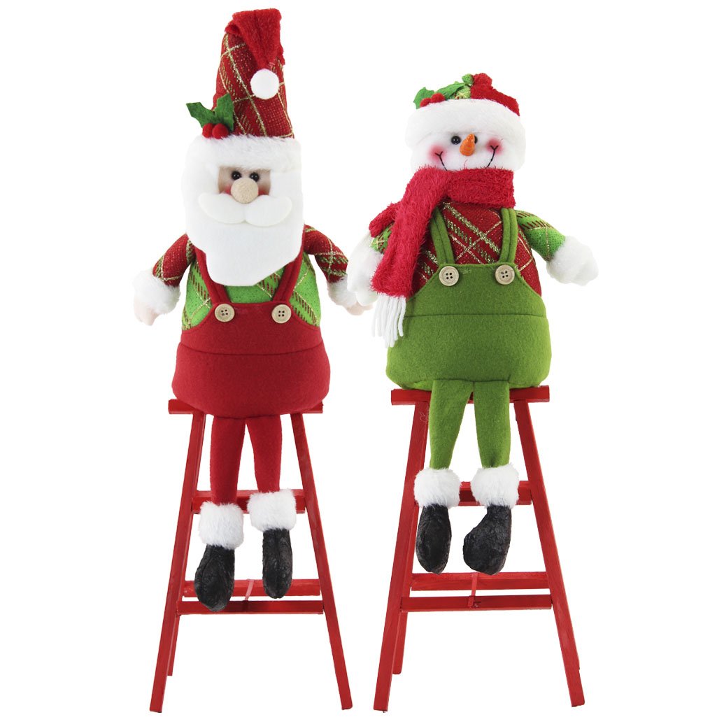 Dupla Boneco de Neve Papai Noel Decoração Natal Escada