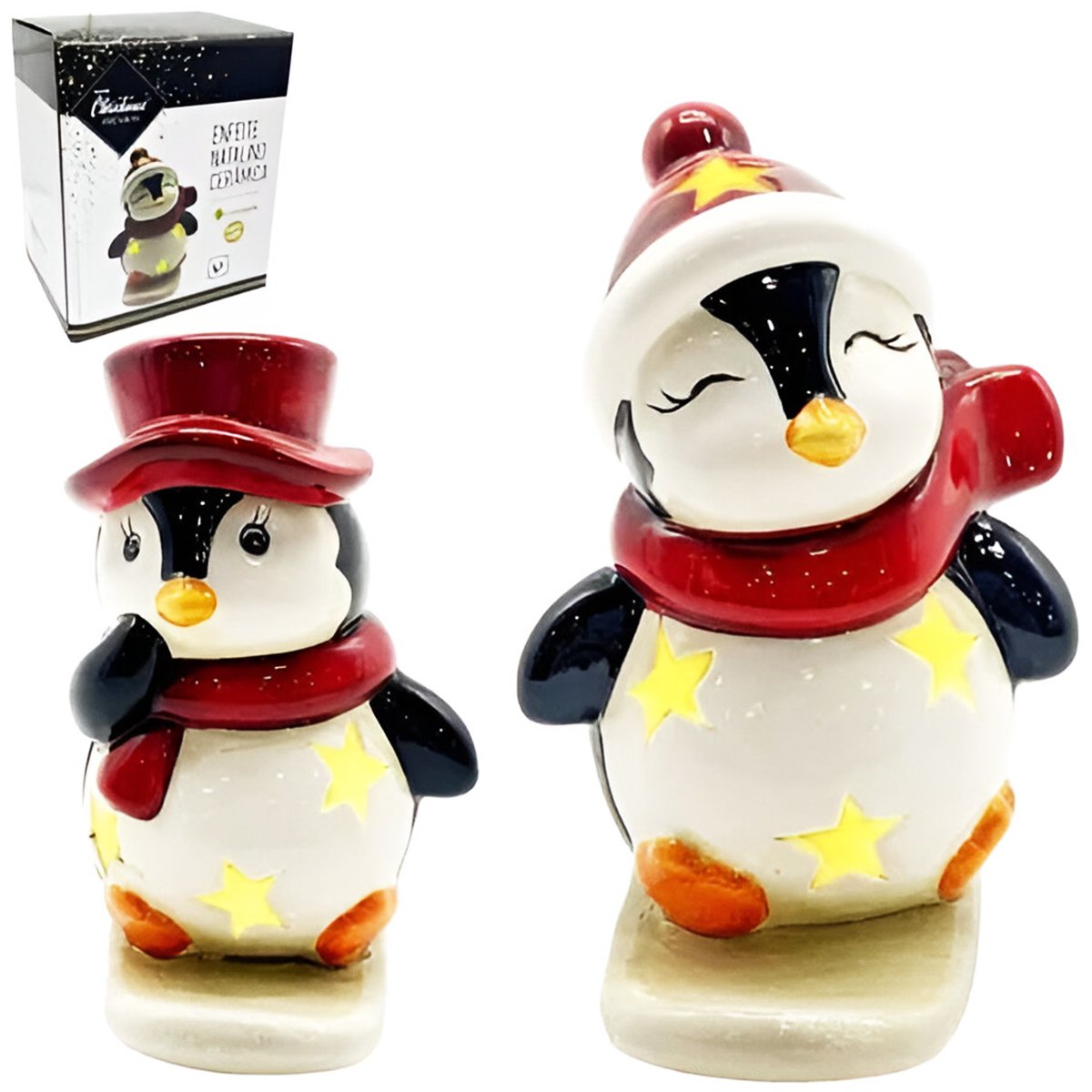 Dupla Casal Pinguim Na Prancha Decoração Luminária Luzes LED