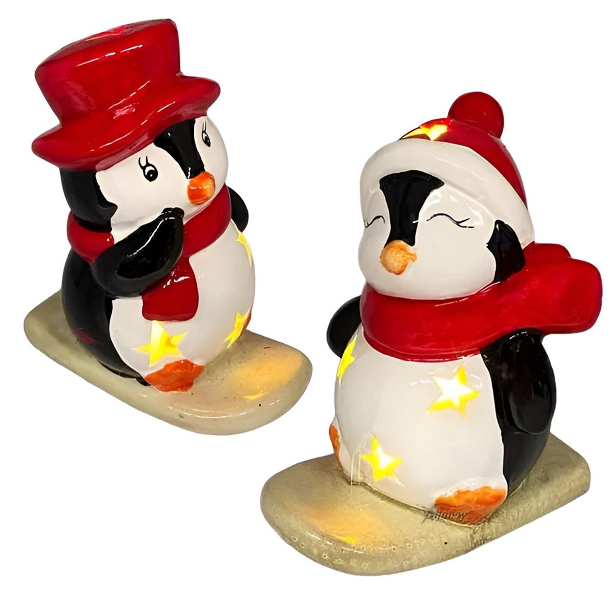 Dupla Casal Pinguim Na Prancha Decoração Luminária Luzes LED