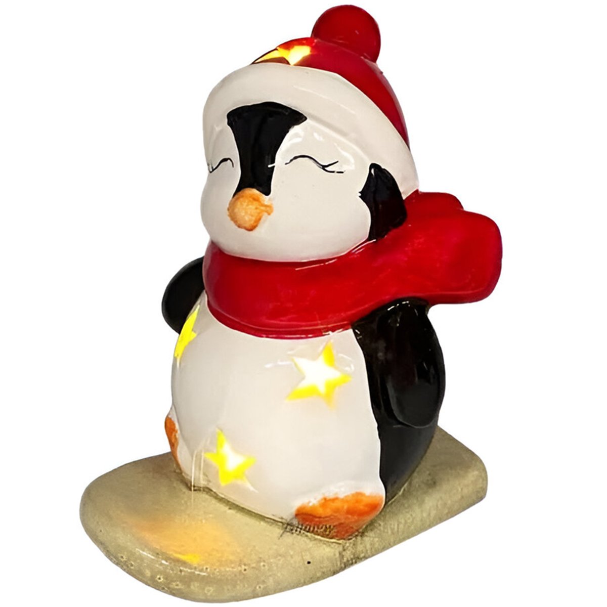 Dupla Casal Pinguim Na Prancha Decoração Luminária Luzes LED