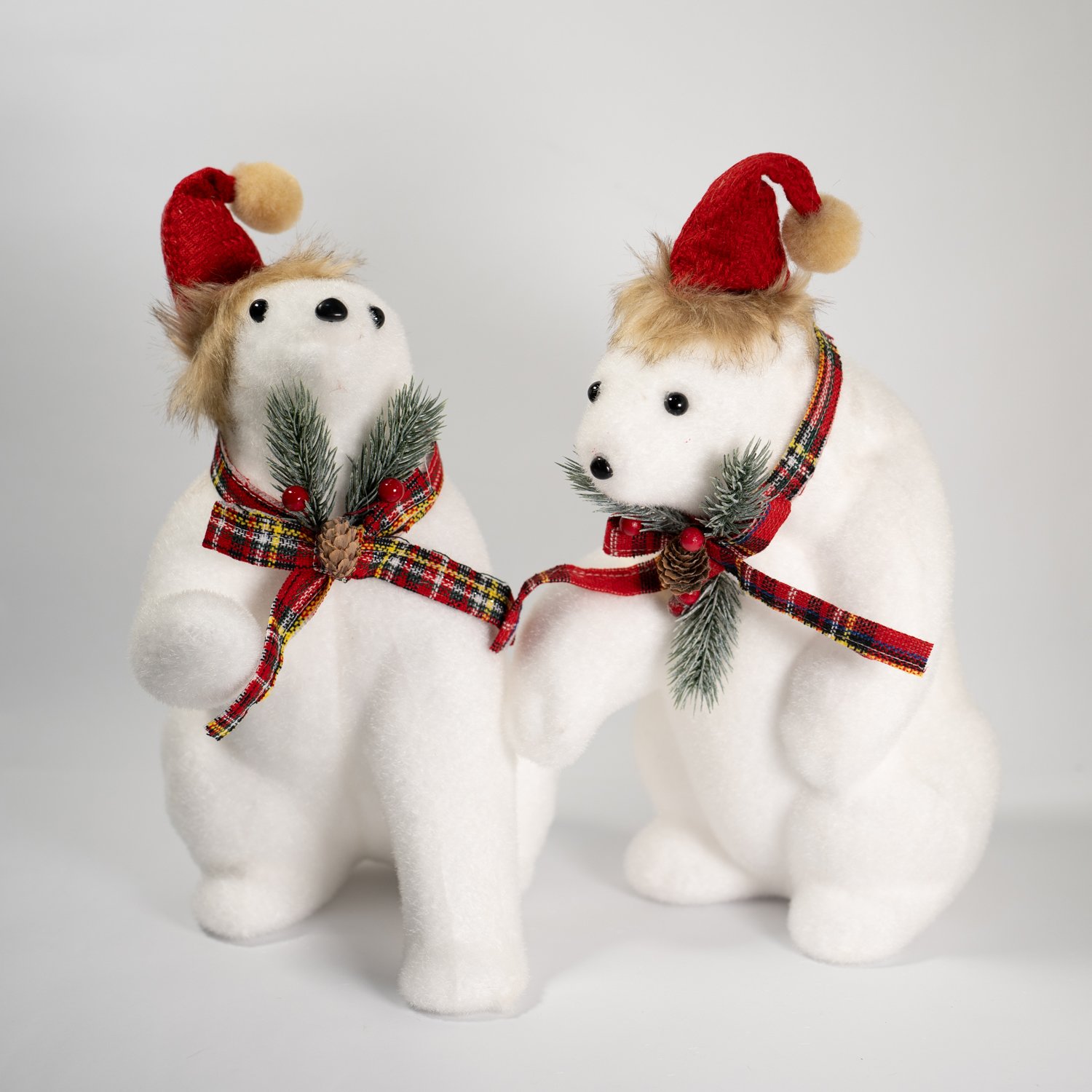 Dupla Urso Polar Decoração Natalina Enfeite 35cm Branco