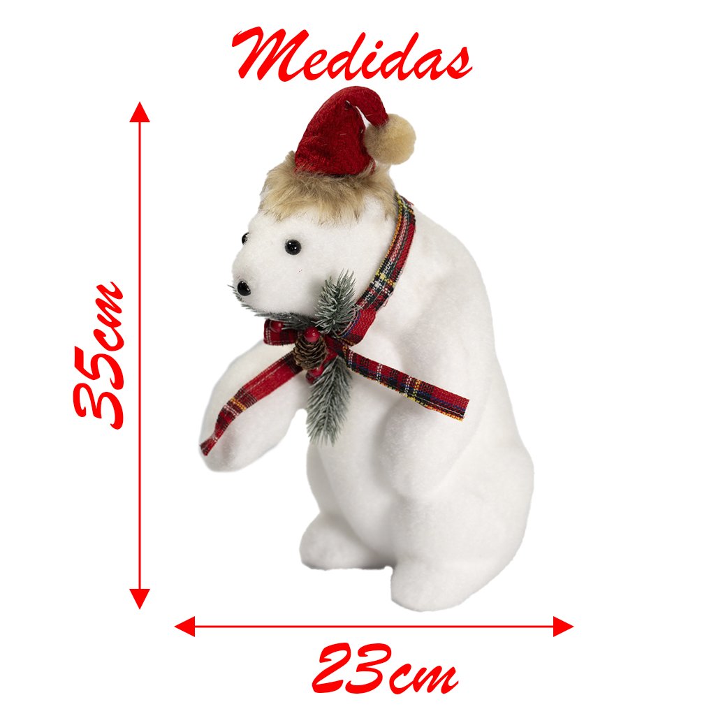 Dupla Urso Polar Decoração Natalina Enfeite 35cm Branco