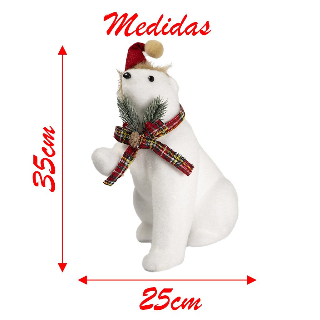 Dupla Urso Polar Decoração Natalina Enfeite 35cm Branco