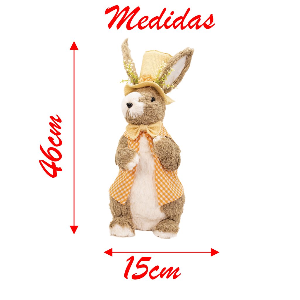 Dupla de Coelhos de Páscoa Coelhinhos com Flores Enfeite 46cm