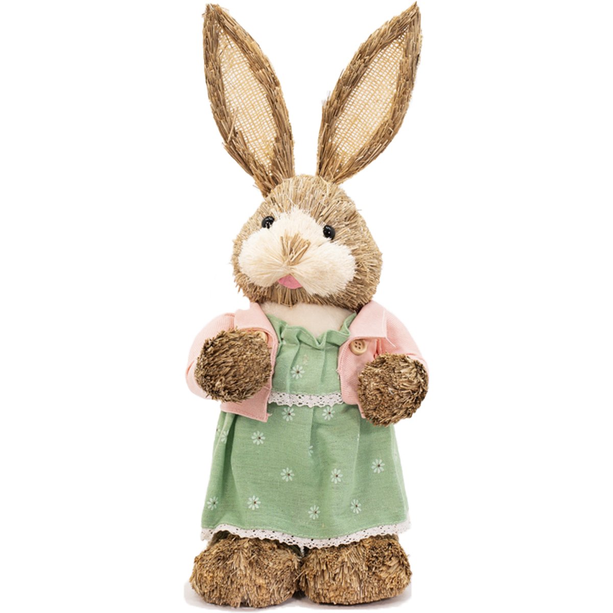 Enfeite Coelhinha de Páscoa Coelha Em Palha Artesanal 43cm