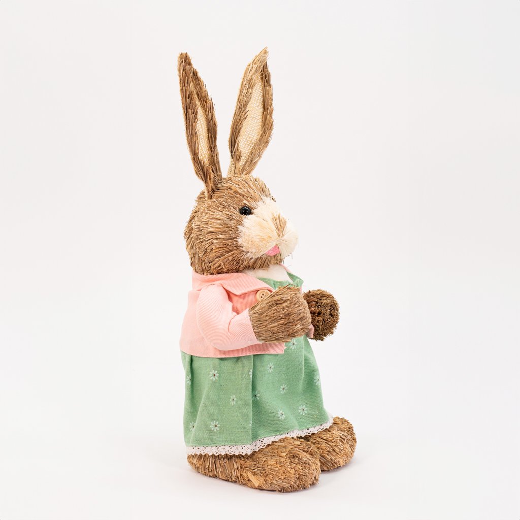 Enfeite Coelhinha de Páscoa Coelha Em Palha Artesanal 43cm