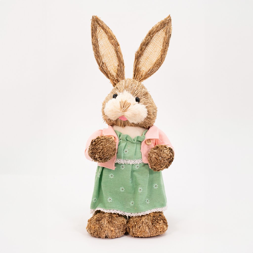 Enfeite Coelhinha de Páscoa Coelha Em Palha Artesanal 43cm
