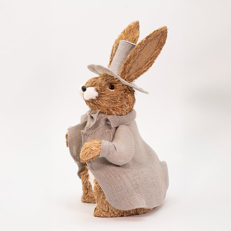 Enfeite Coelhinho de Páscoa Coelho Em Palha Artesanal 37cm