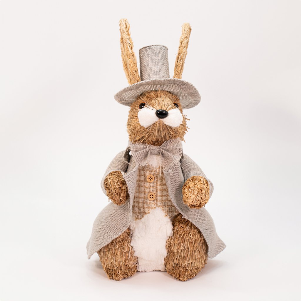 Enfeite Coelhinho de Páscoa Coelho Em Palha Artesanal 37cm