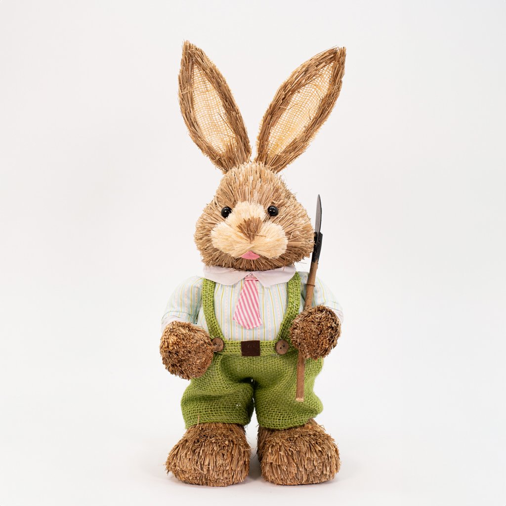 Enfeite Coelhinho de Páscoa Coelho Em Palha Artesanal 43cm