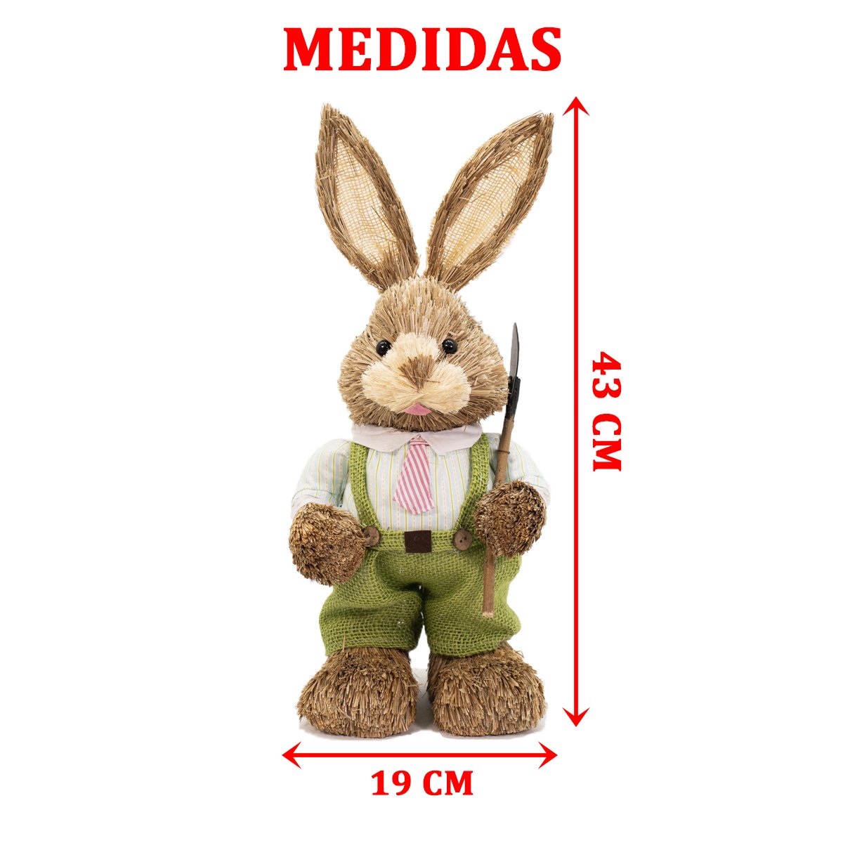 Enfeite Coelhinho de Páscoa Coelho Em Palha Artesanal 43cm