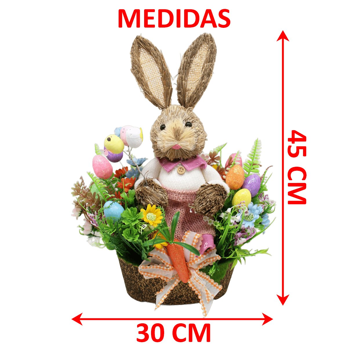 Enfeite De Páscoa Arranjo Coelha Em Palha Decoração De 45cm