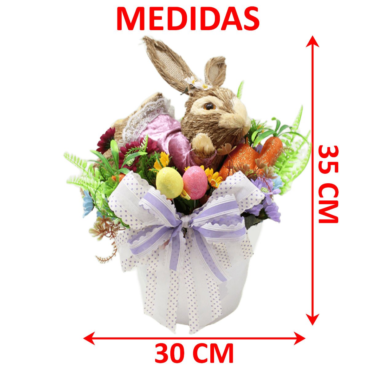 Enfeite De Páscoa Coelha Em Palha Decoração Arranjo De 35cm