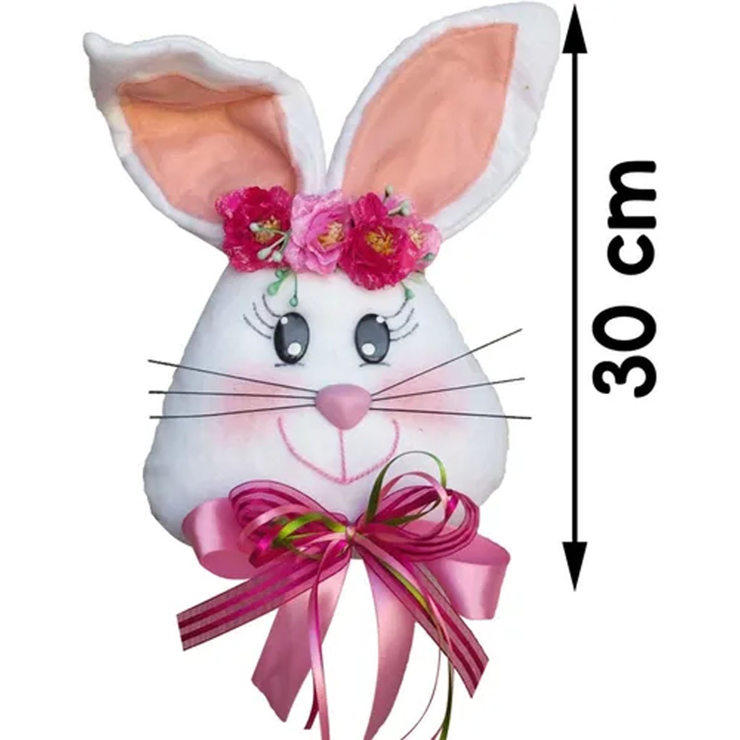 Enfeite Decorativo Coelha De Páscoa Com Flores Tecido 30cm