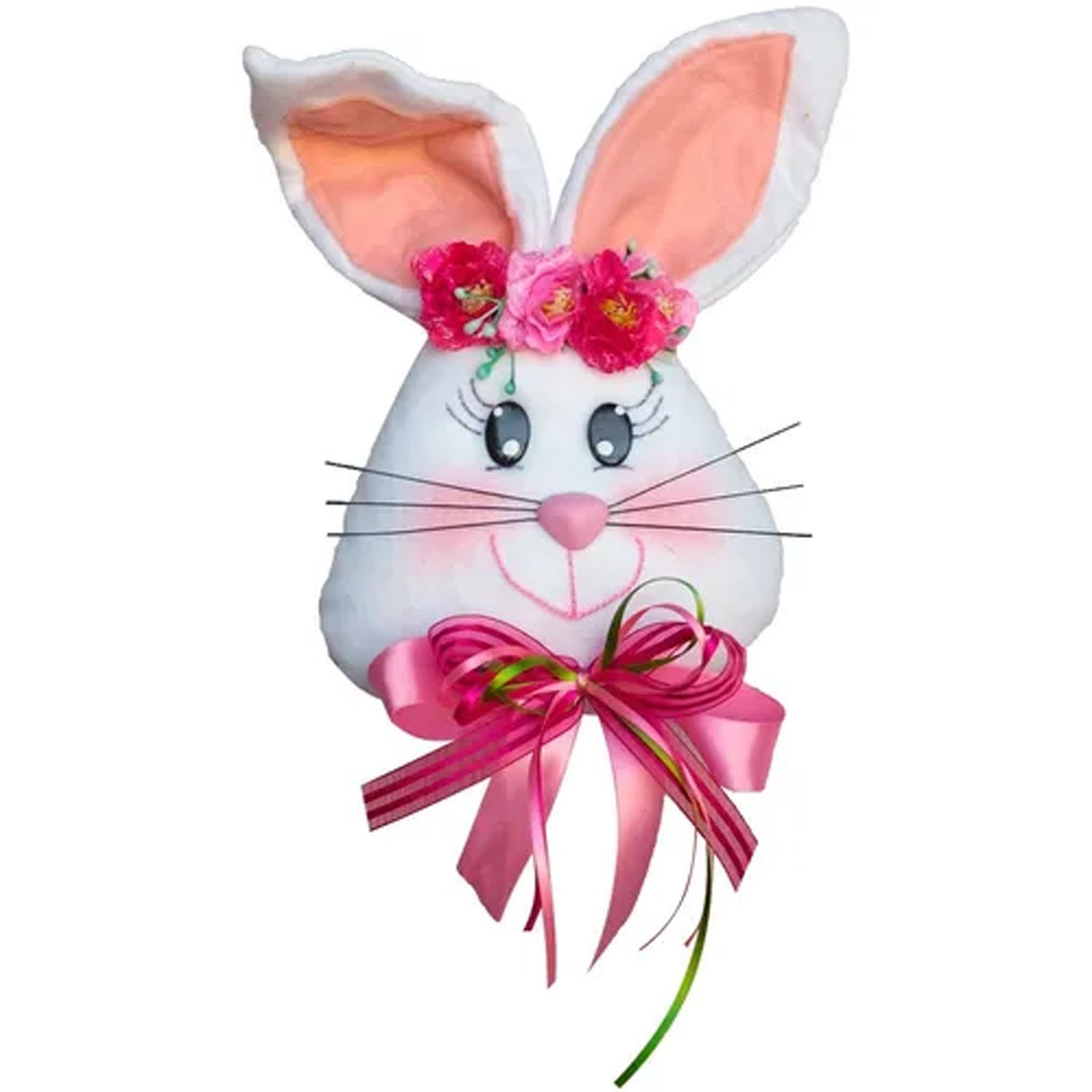 Enfeite Decorativo Coelha De Páscoa Com Flores Tecido 30cm