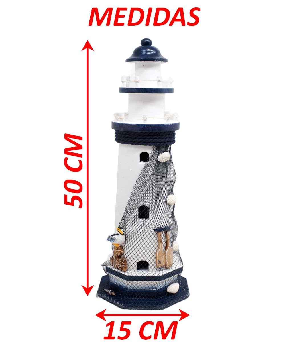 Enfeite Farol Marítimo Decoração Casa Náutica Mar Praia 50cm