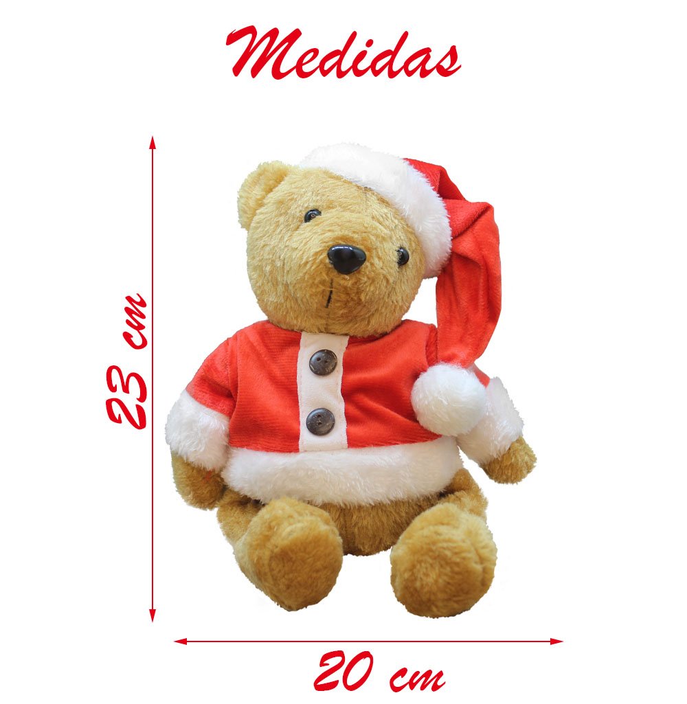 Enfeite Natal Urso De Pelúcia Roupa E Gorro Natalino 23cm