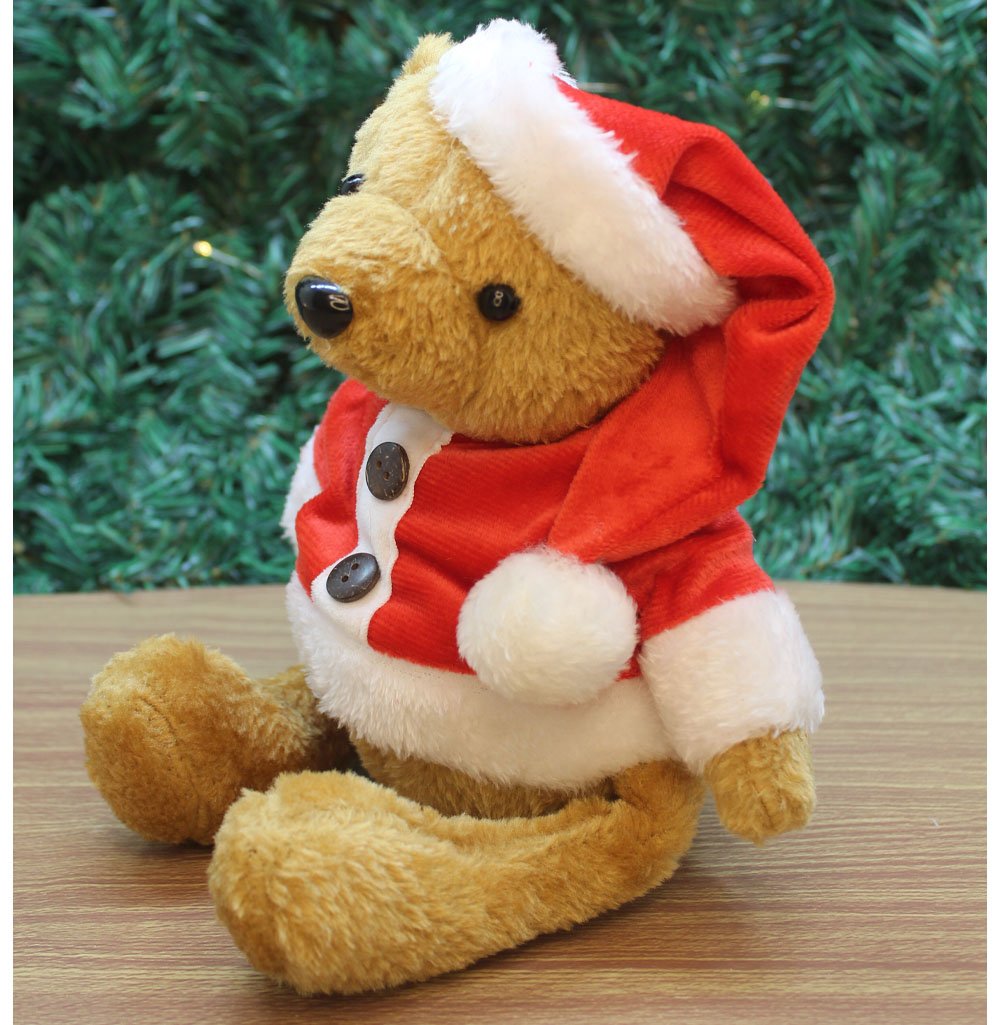 Enfeite Natal Urso De Pelúcia Roupa E Gorro Natalino 23cm