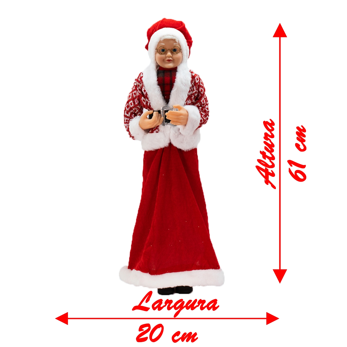 Enfeite Natalino Boneca Mamãe Noel Tecido Decorativo 61 cm