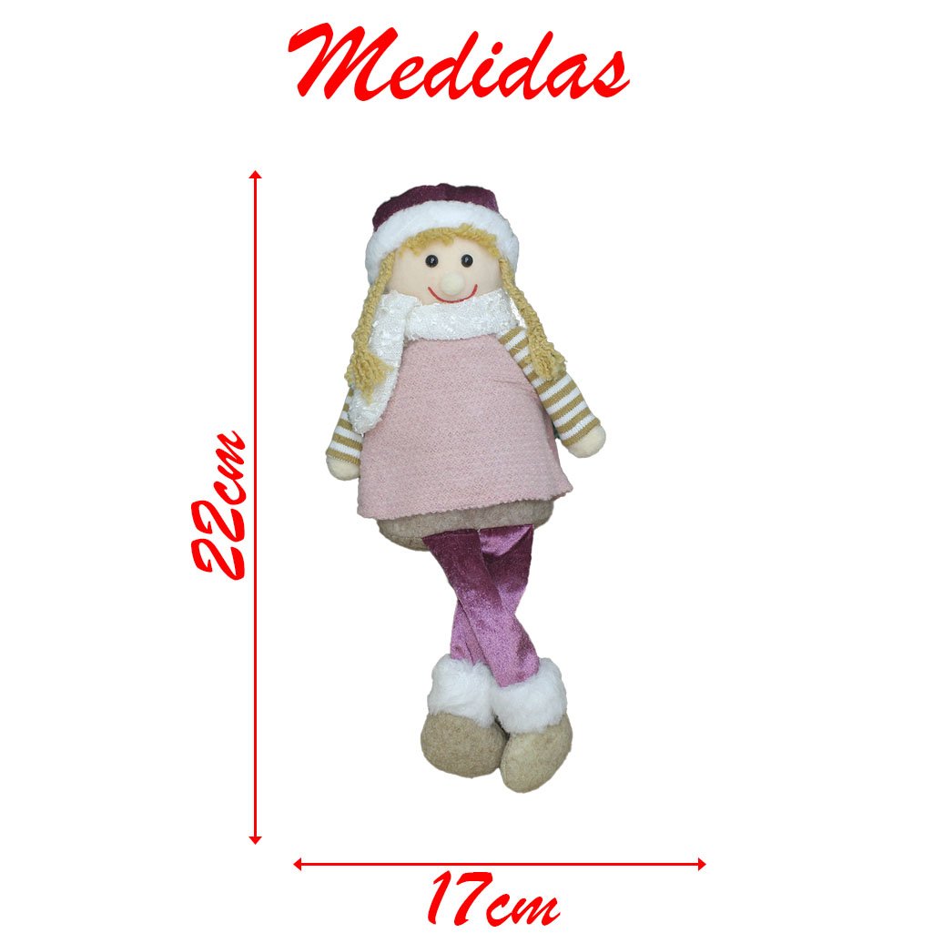 Enfeite Natalino Menina Sentada Perna Mole Natal Em Tecido 22cm