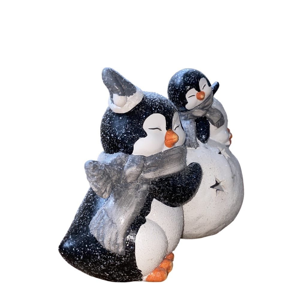 Enfeite Natalino Pinguins Nevado Decoração Luminária Luz LED
