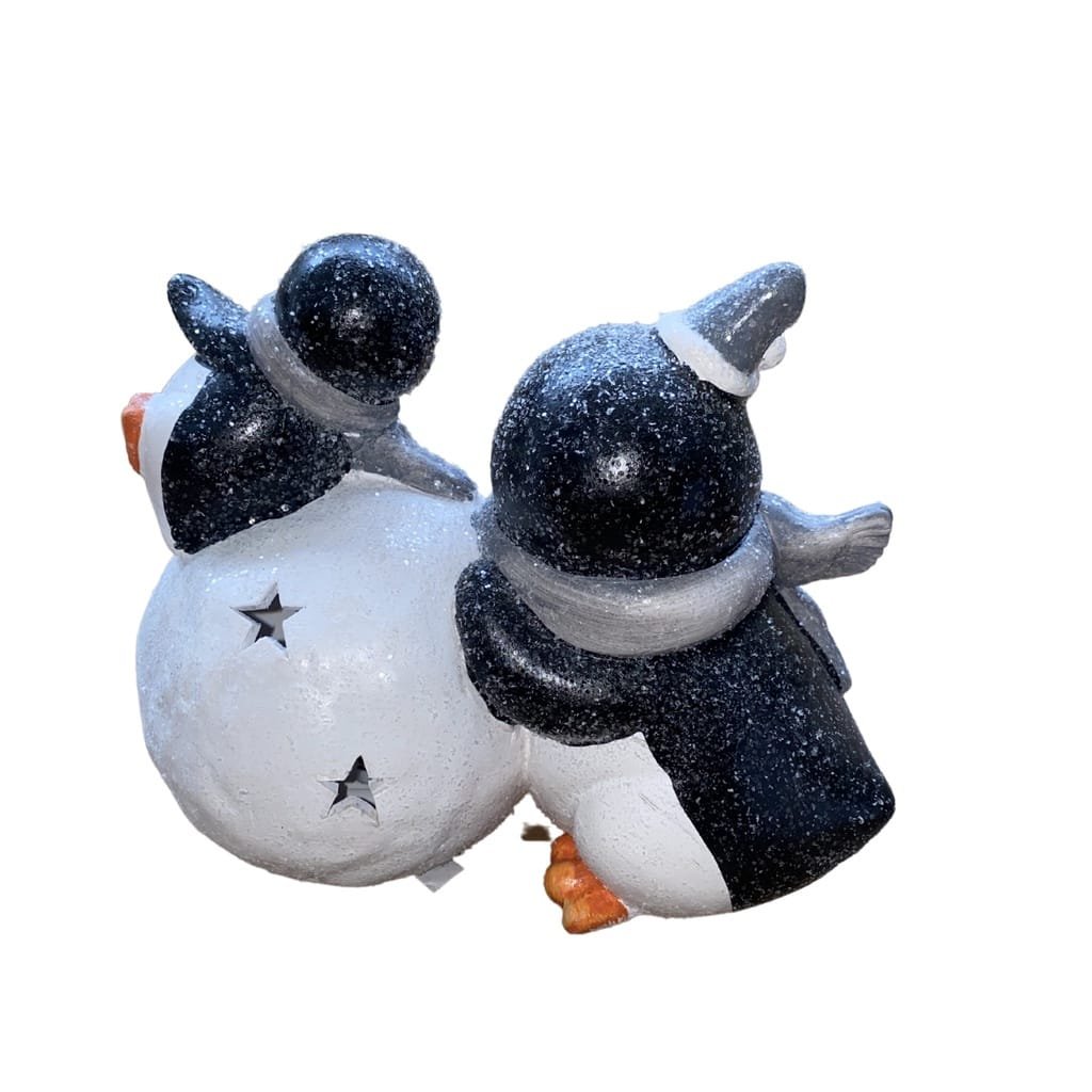 Enfeite Natalino Pinguins Nevado Decoração Luminária Luz LED