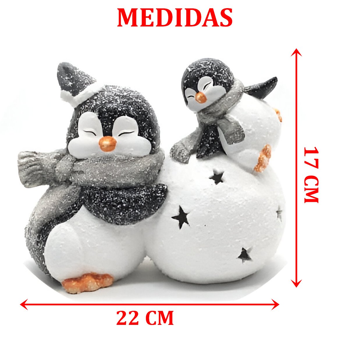 Enfeite Natalino Pinguins Nevado Decoração Luminária Luz LED