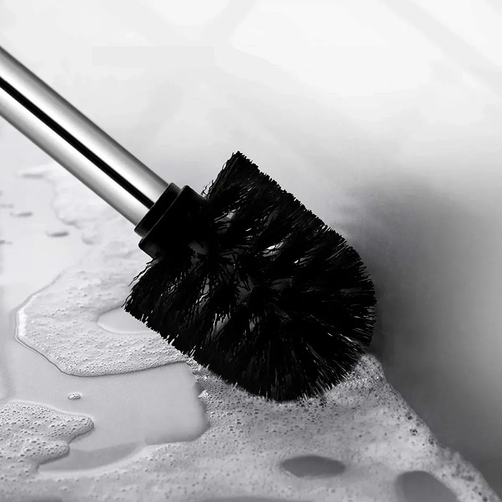 Escova Sanitária com Suporte Plástico Cerdas Arredondadas Preto