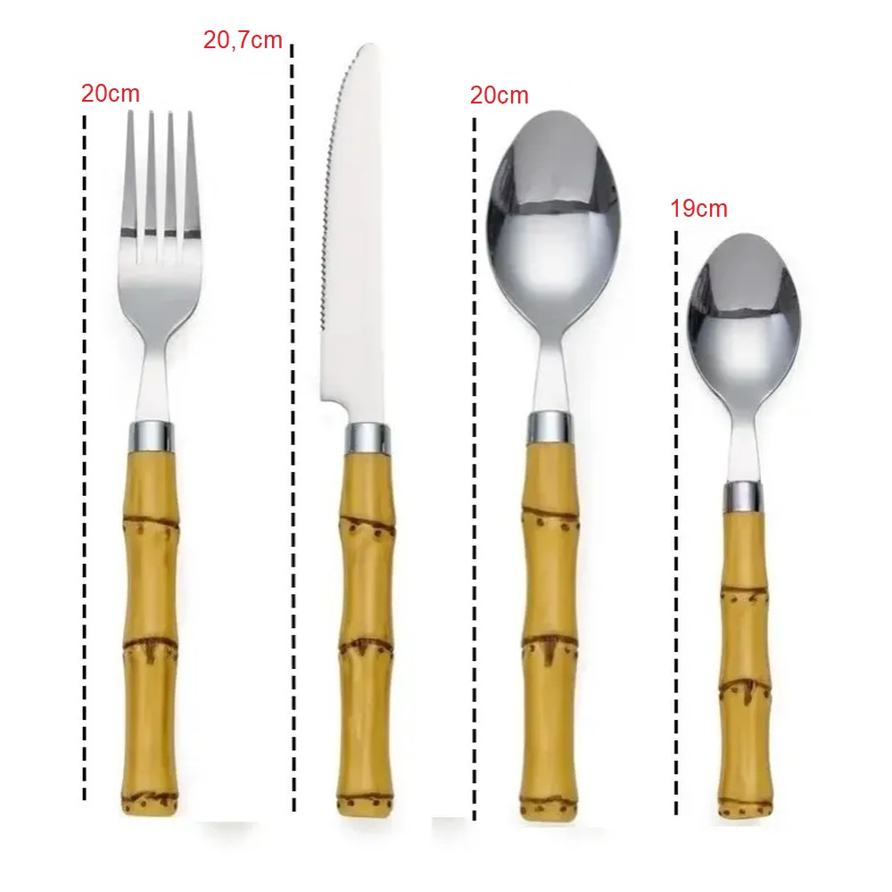 Faqueiro 24 Peças Inox Cabo Plástico Estilo Bambu 
