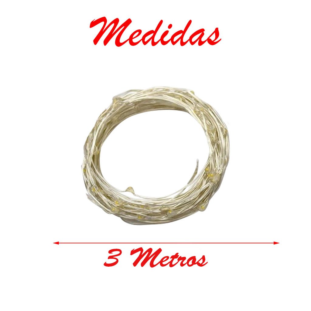 Fio De Fada 30 Lâmpadas Cordão Luz LED Branca 3 Metros À Pilha