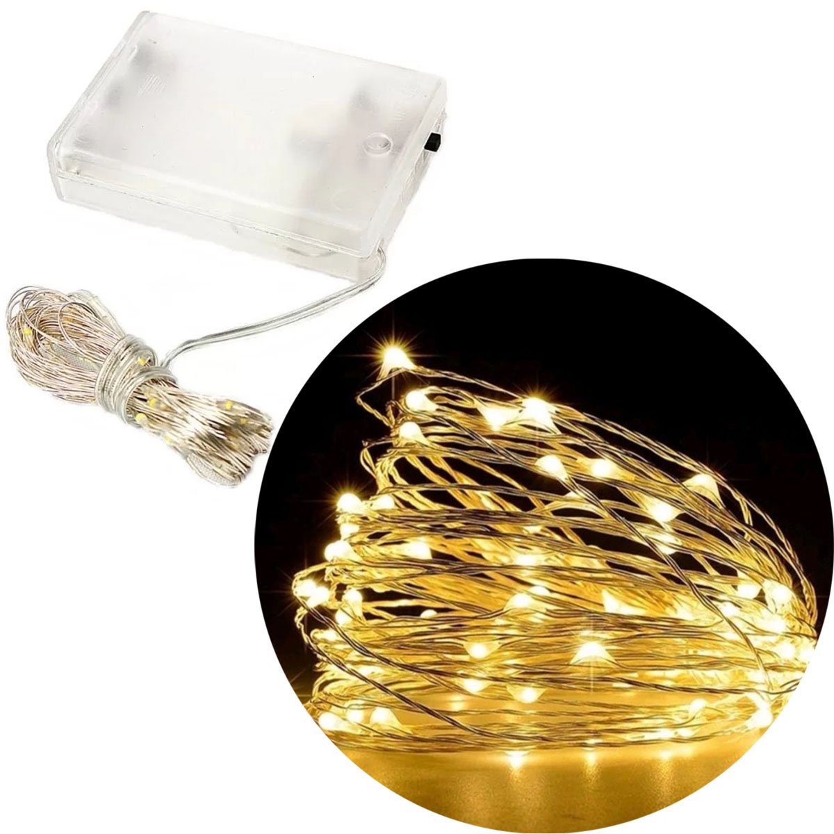 Fio Fada 30 Lâmpadas Cordão Luz LED Amarelo 3 Metros Á Pilha