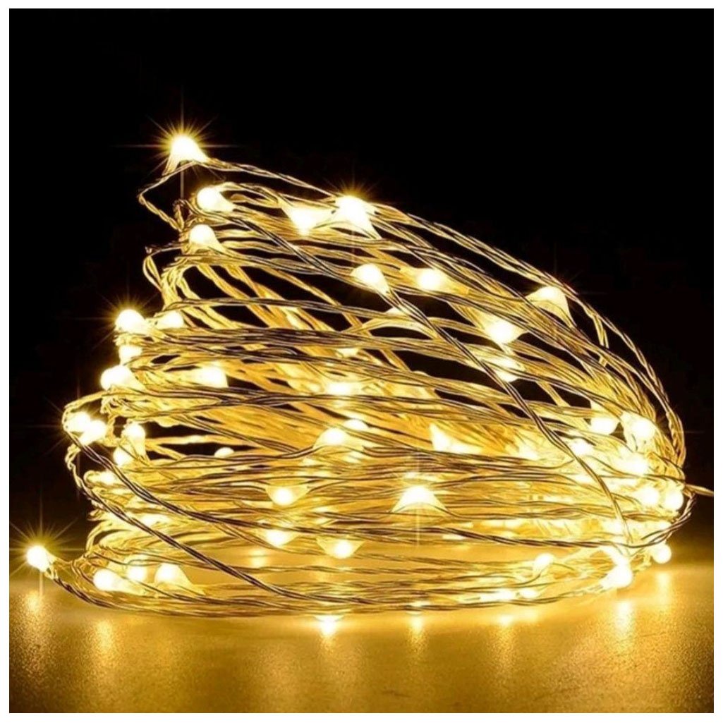 Fio Fada 30 Lâmpadas Cordão Luz LED Amarelo 3 Metros Á Pilha