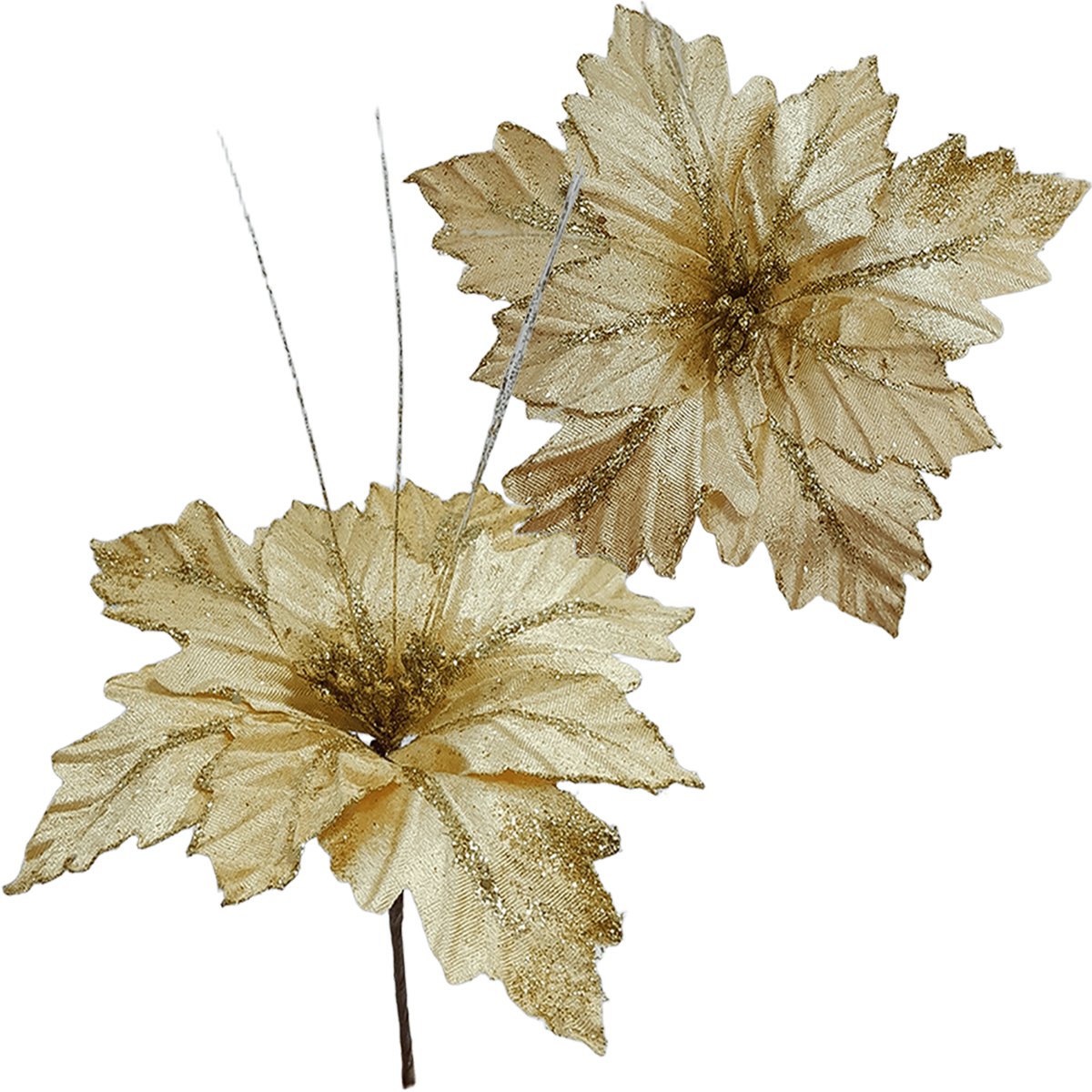 Flores Brilhantes Dourada Decoração Natal De 40cm Kit 10pçs