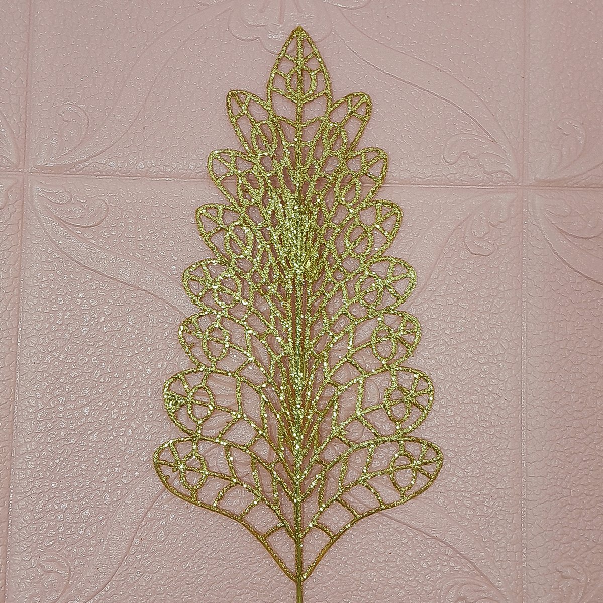 Folhas Flores Árvore Natal Gliter Dourado De 40cm Kit 12pçs