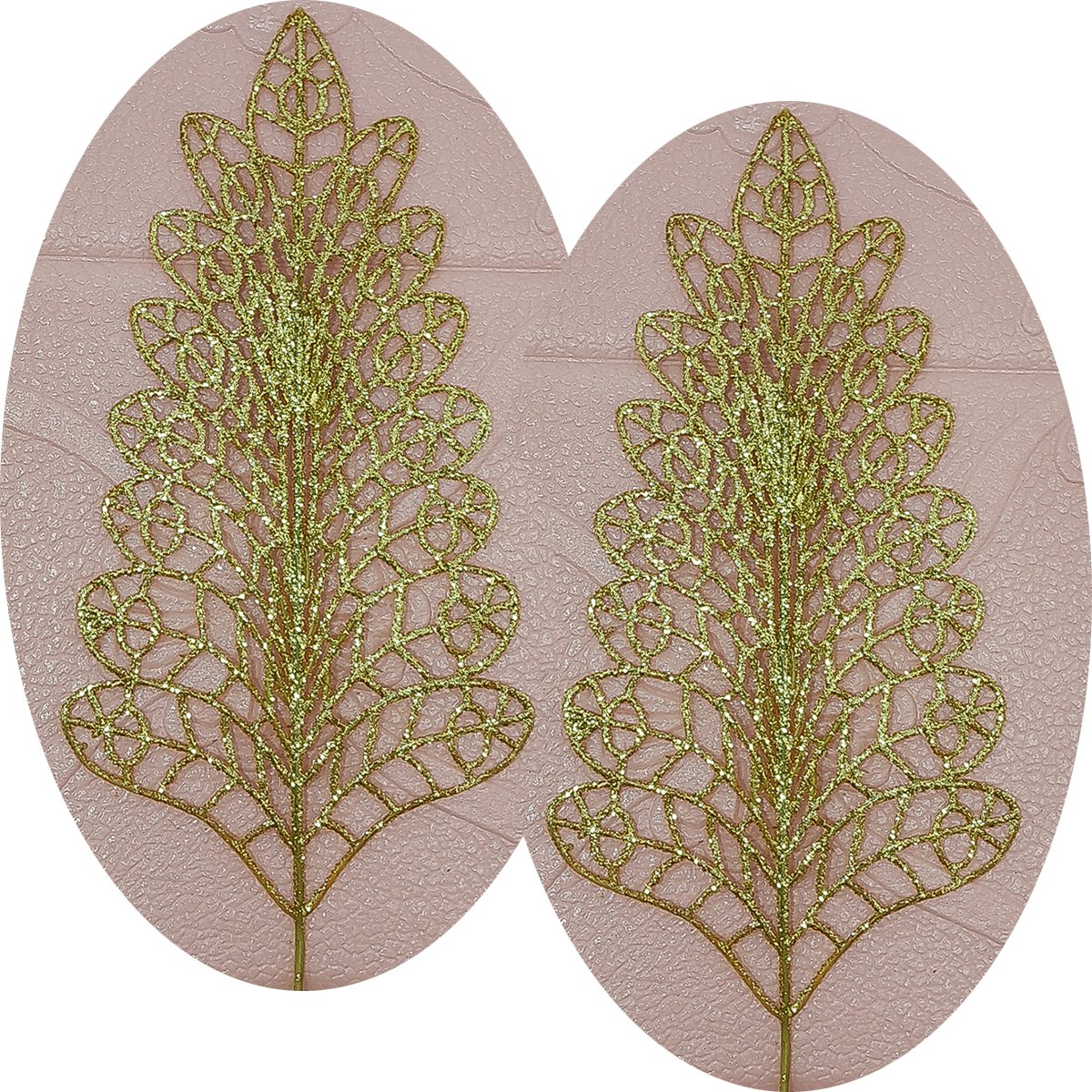Folhas Flores Árvore Natal Gliter Dourado De 40cm Kit 6pçs